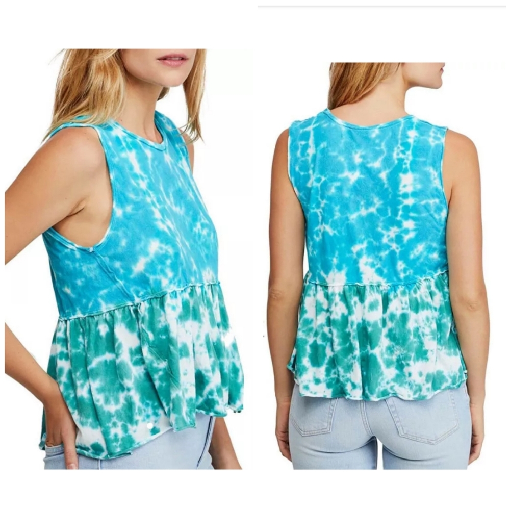 FREE PEOPLE Tie Dye puplum aqua size small